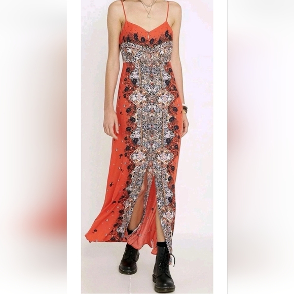 Free People Intimately Morning Song Maxi Dress Cami Boho Floral Festival Red S - Picture 1 of 16